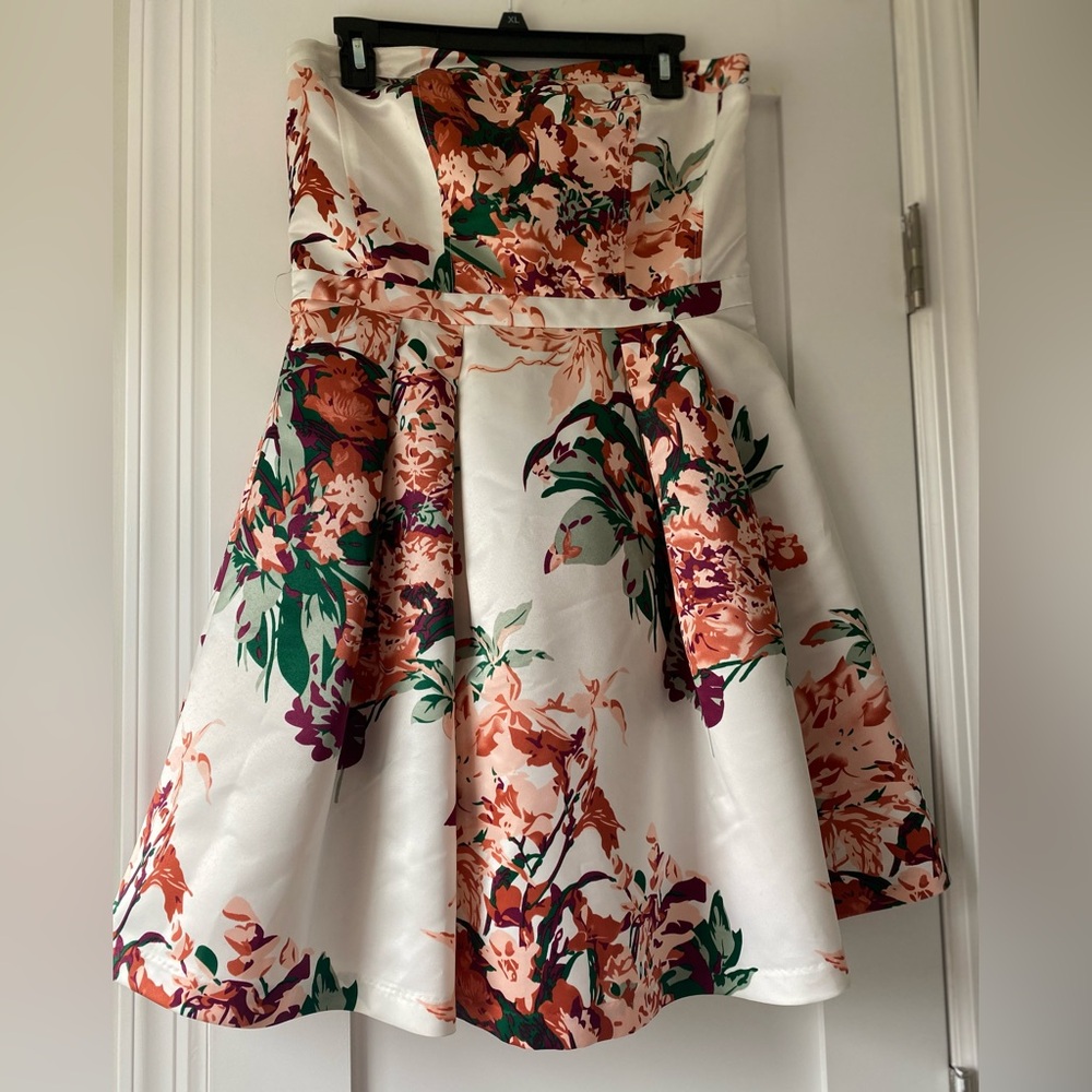 Floral Satin Fit and Flare Dress